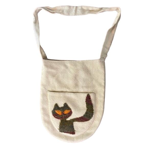 Adorable cat tote bag linen and cotton with front pocket handmade and beautiful! - Picture 1 of 7